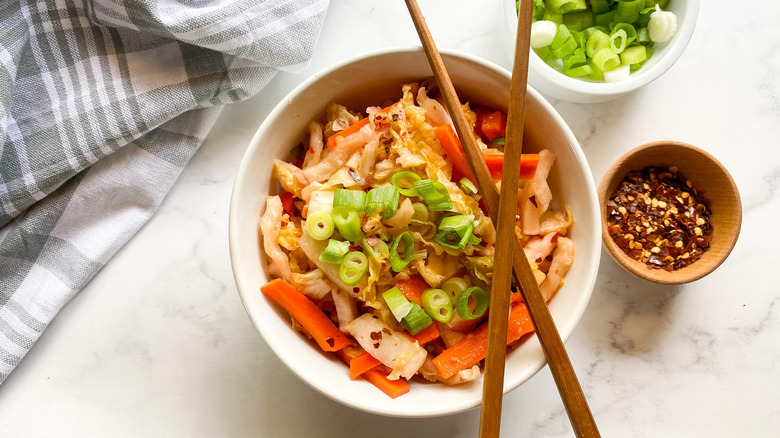 classic homemade kimchi in bowl 