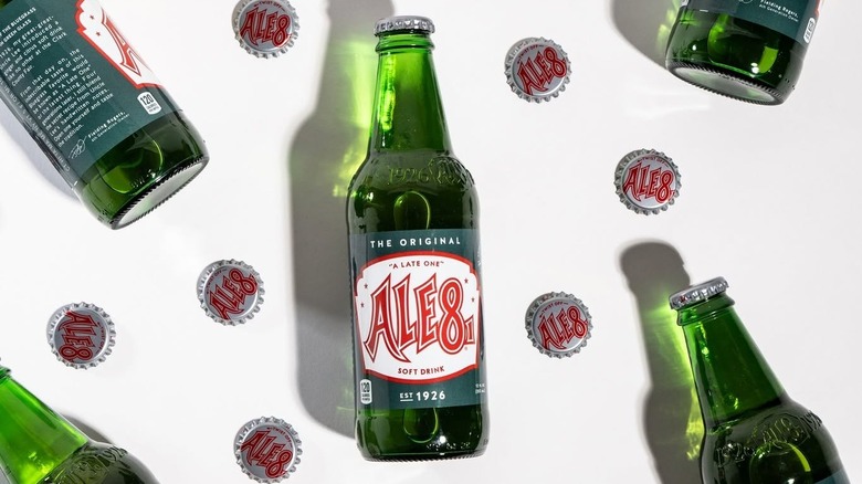 Green Ale-8-One soda bottles