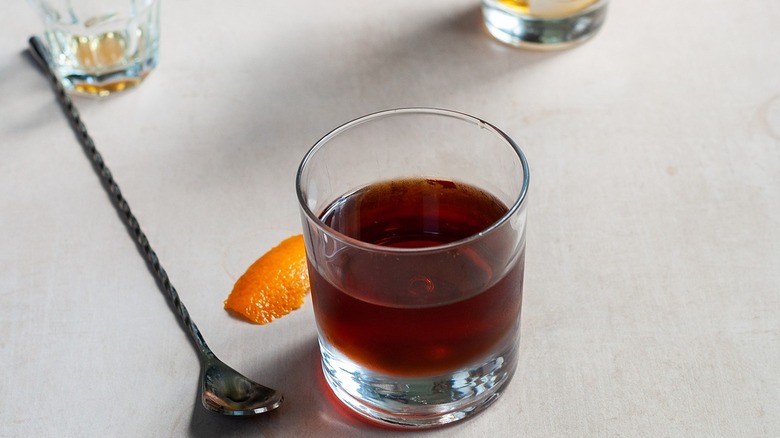 dark cocktail in glass