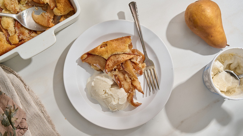 pear cobbler in a bowl on a table