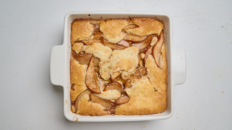 baked pear cobbler on a table