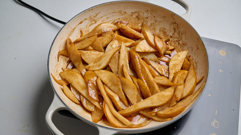 cooked pears in a skillet