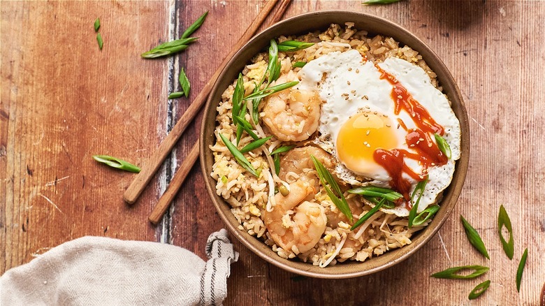 shrimp fried rice in a bowl
