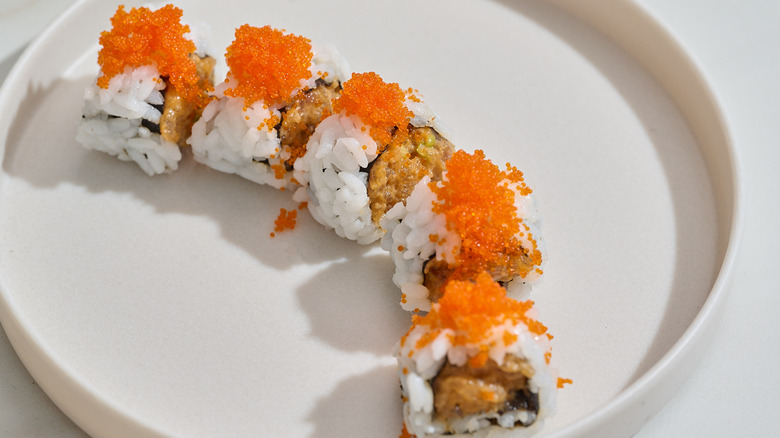 spicy tuna roll on a plate