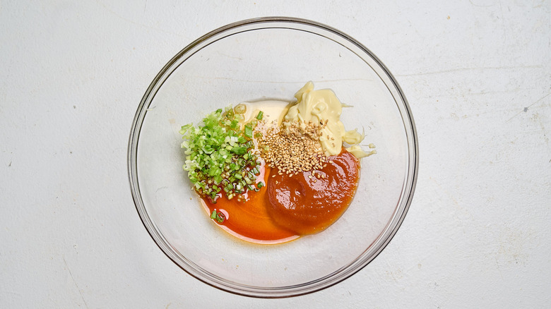 filling ingredients in a bowl