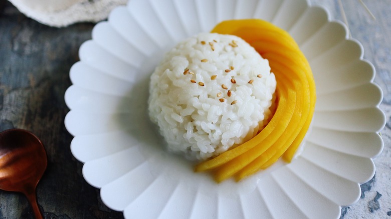 rice with mango on plate