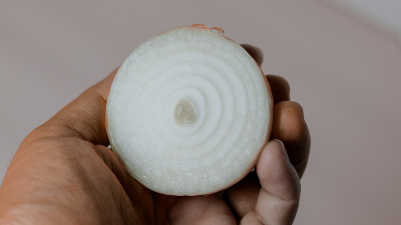 hand holding half an onion