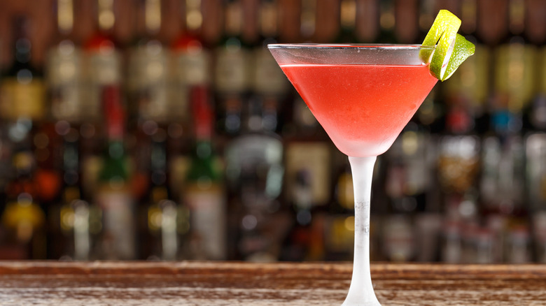 Cosmopolitan with a twist on the bar