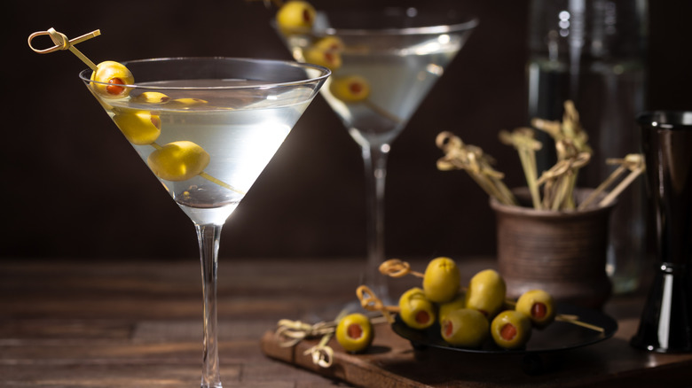 Dirty martinis with olives