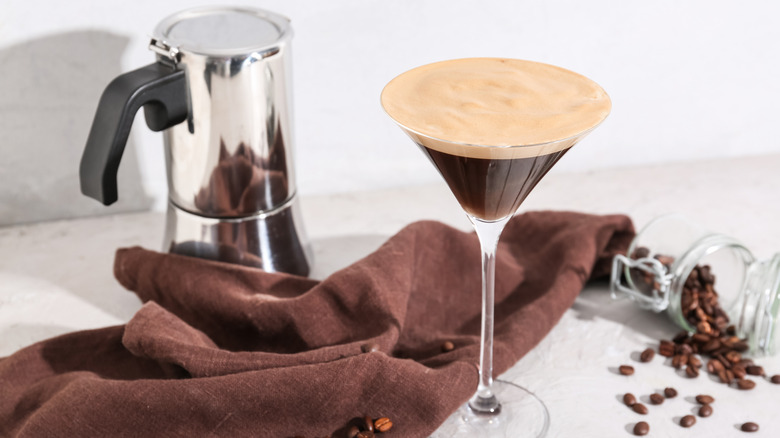 Espresso martini with espresso beans