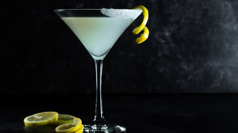 Lemon drop cocktail with twist and sugar rim