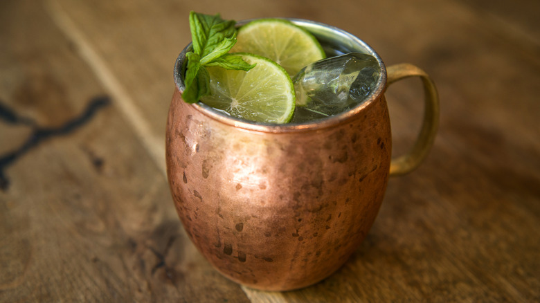 Moscow Mule cocktail in copper mug