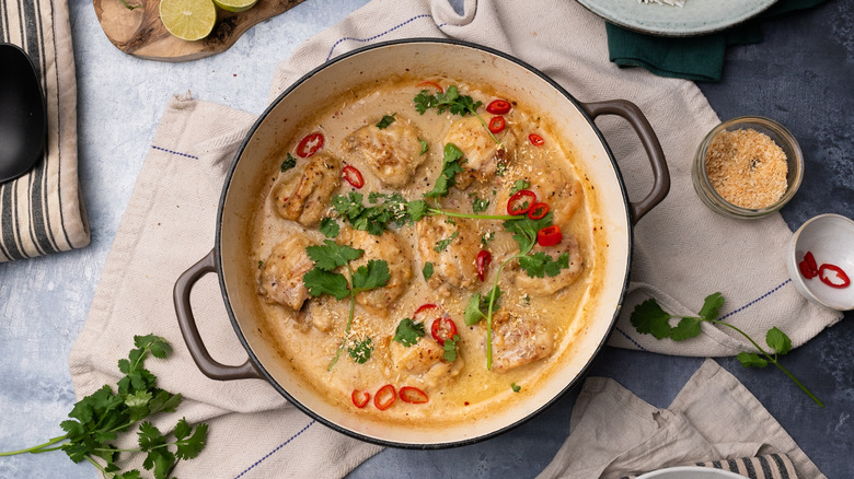 coconut lime chicken thighs in pot
