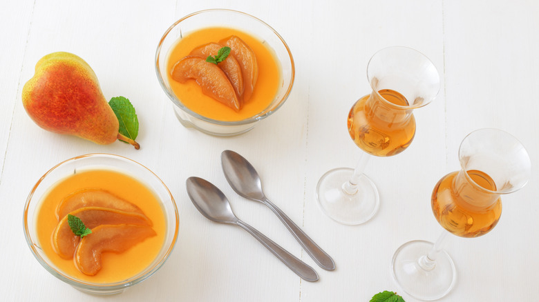 Italian panna cotta with poached pears