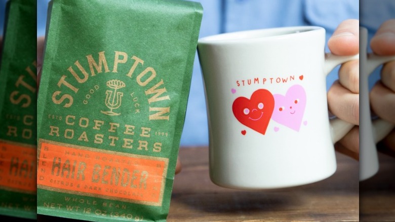 Stumptown coffee on a shelf