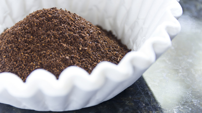 ground coffee in filter