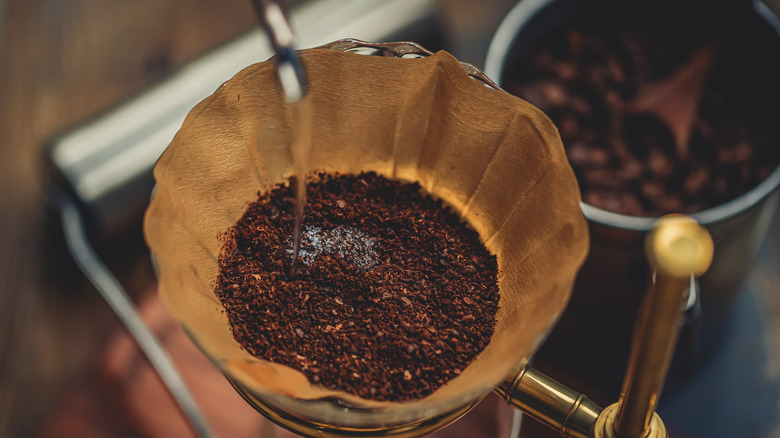 Close-up of pourover coffee being brewed