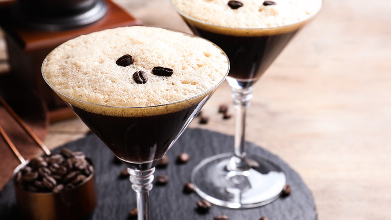 espresso martinis garnished with coffee beans
