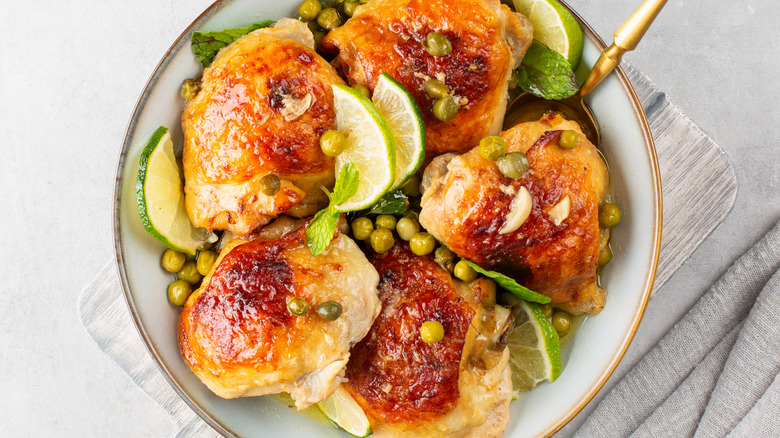 Crispy chicken thighs with capers