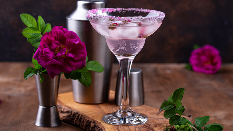 Pink sugar rimmed cocktail