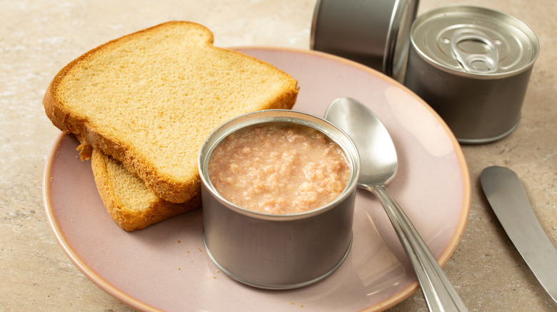 Canned deviled ham and bread slices