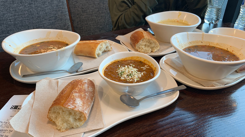 selection of Panera bread soups and breads