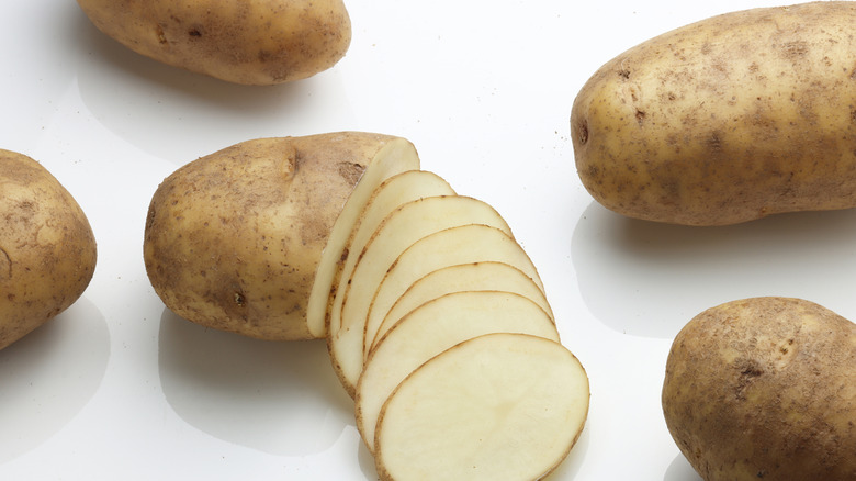 Sliced raw potato