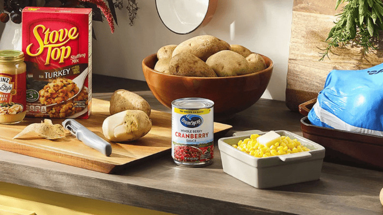 A collection of Thanksgiving ingredients on a countertop
