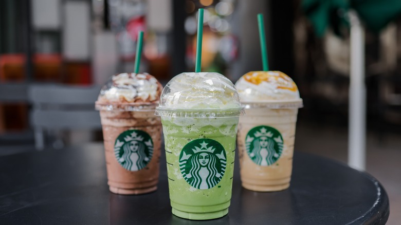 three Starbucks Frappuccinos