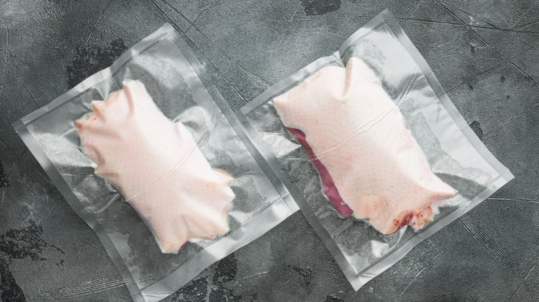 Thawed packages of duck breast