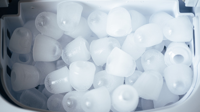 Ice inside a portable automatic ice maker