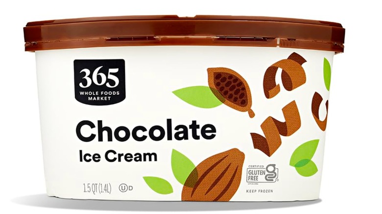 A 1.5 quart tub of 365 Whole Food Market Chocolate Ice Cream.