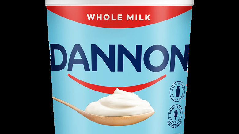 A tub of Dannon Plain Whole Milk Yogurt