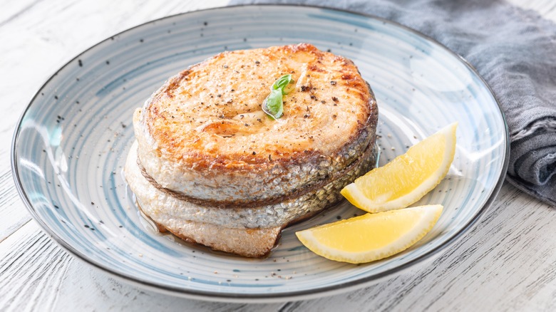 rolled cooked salmon steak