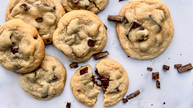 Chocolate chip cookies on marble