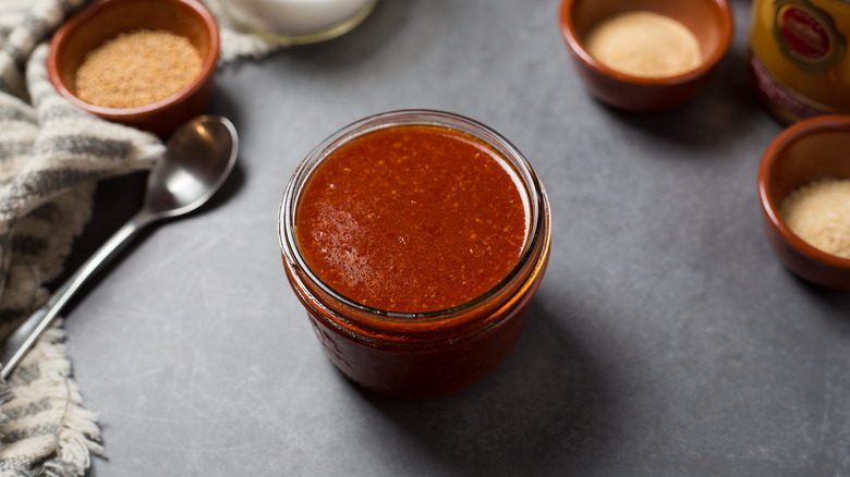 Polynesian sauce served on table