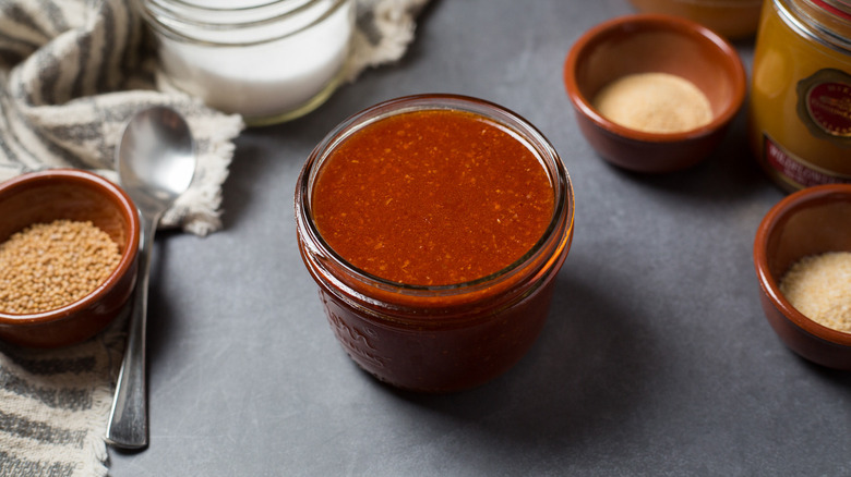Polynesian sauce served on table