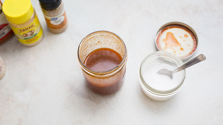 jar of dressing on table