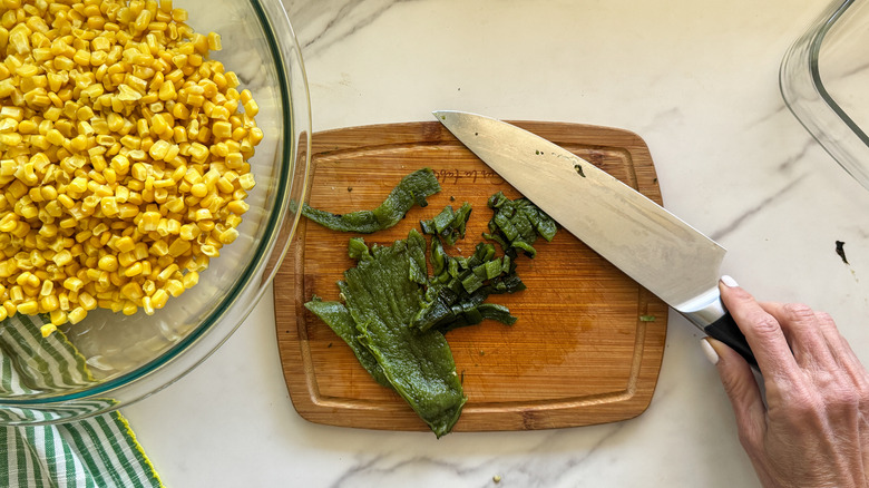 chopped poblano on board