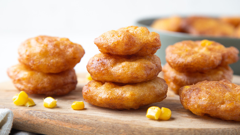 corn fritters stacked 