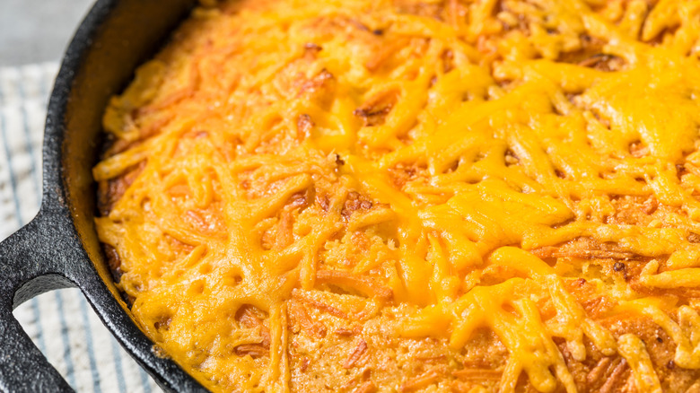 Cheese crust on a skillet cornbread