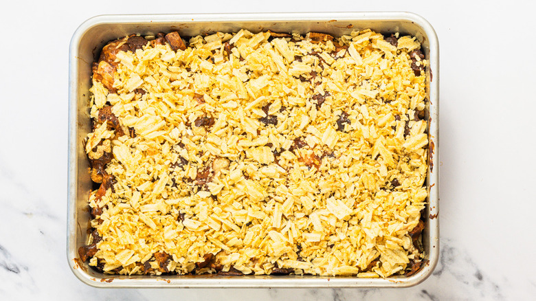 Casserole topped with crushed chips.