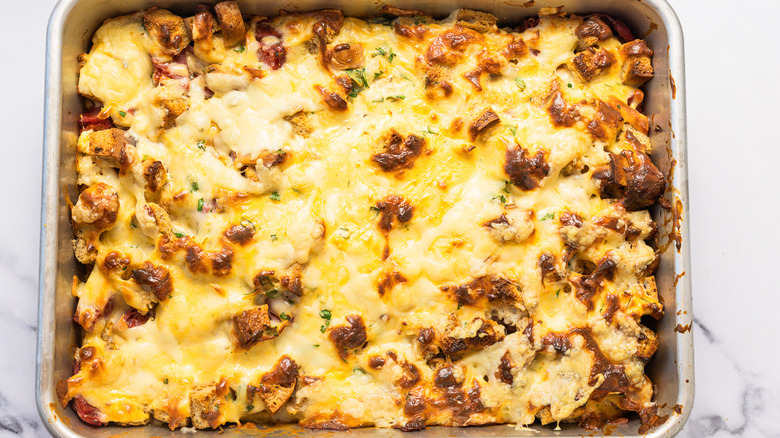Baked cheesy casserole.