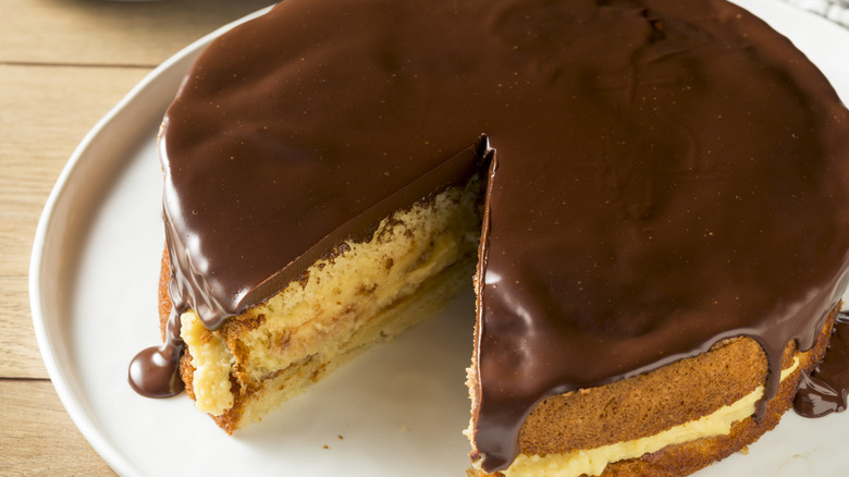 View of Boston Cream Pie in container