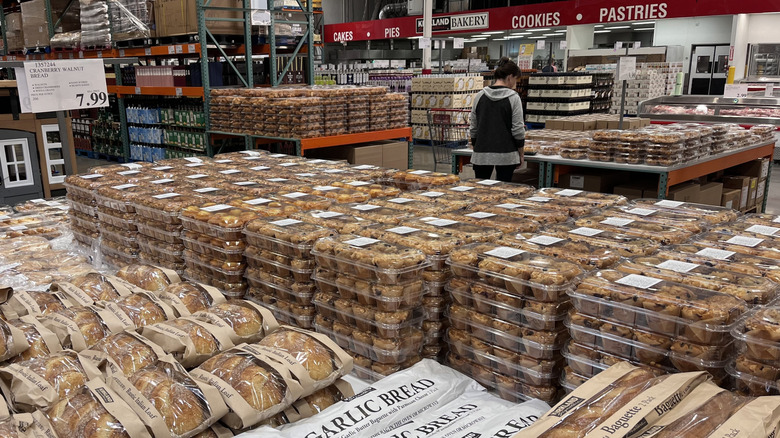 View of bakery muffins and bread at Costco