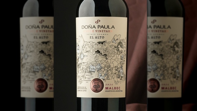 Close up on bottles of El Alto malbec