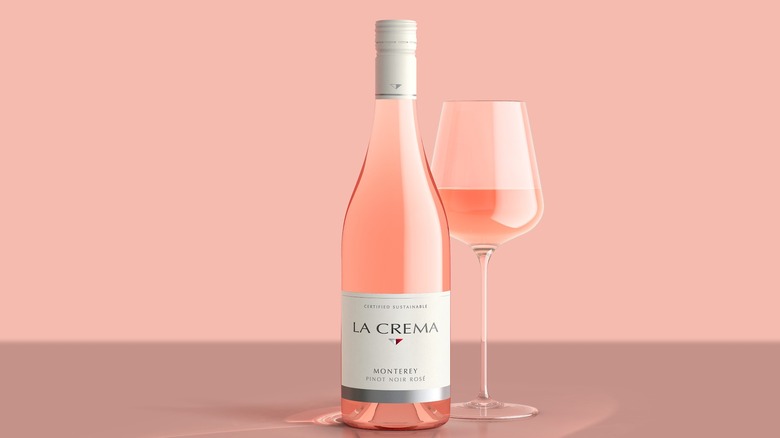 Bottle and glasses of La Crema Rose