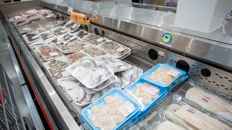Meat and seafood section of a Costco