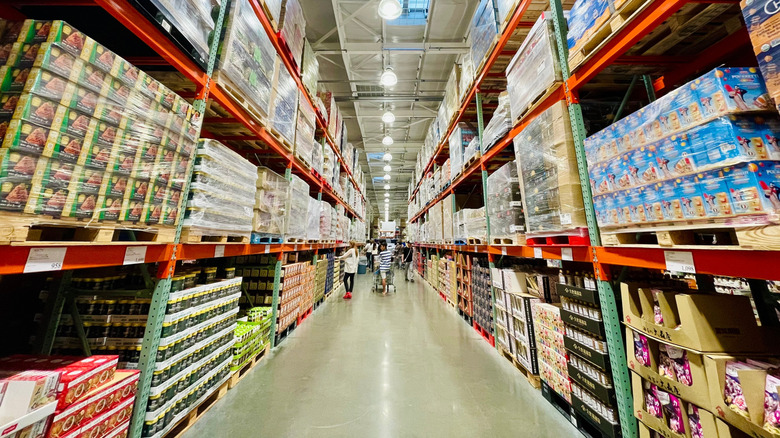 Costco aisle viewed through fisheye lens