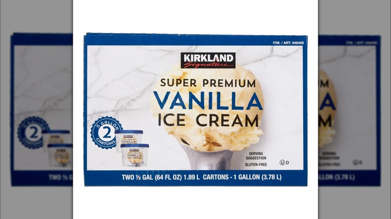 Kirkland vanilla ice cream on white background